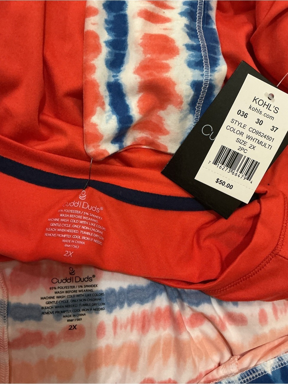 Cuddl Duds 2X Plus Size Lounge Set Coral Tie Dye Shorts Top & Matching Headband - Picture 2 of 14